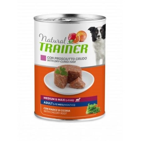 TRAINER DOG NATURAL UMIDO ADULT M/M CON PROSCIUTTO E RADICE DI CICORIA GR.400