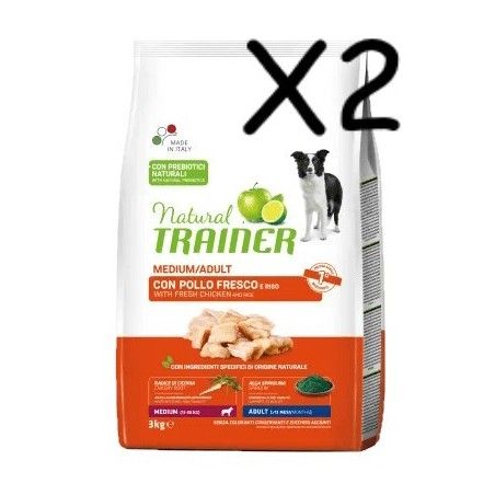 TRAINER DOG NATURAL ADULT MEDIUM CON POLLO FRESCO E RISO KG 12 *acquisto minimo 2 sacchi*prezzo riferito alla singola confezione