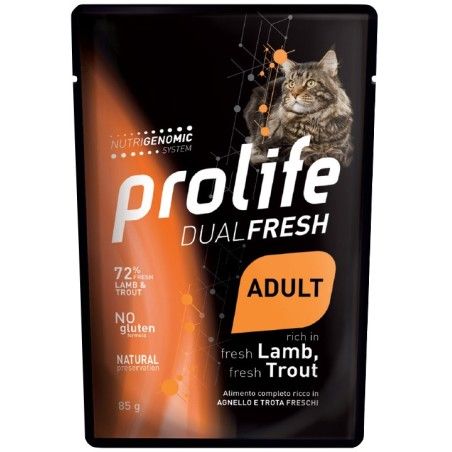 PROLIFE CAT BUSTA GR.85 DUAL FRESH ADULT FRESH LAMB, FRESH TROUT