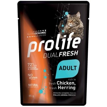 PROLIFE CAT BUSTA GR.85 DUAL FRESH ADULT FRESH CHICKEN, FRESH HERRING