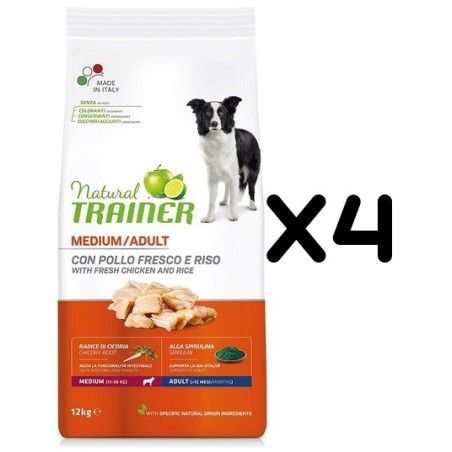 TRAINER DOG NATURAL ADULT MEDIUM CON POLLO FRESCO E RISO KG. 12 *acquisto minimo 4 sacchi*prezzo riferito alla singola confezion