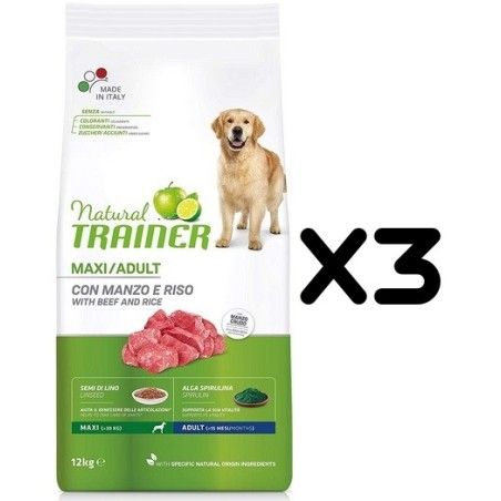 TRAINER DOG NATURAL ADULT MAXI MANZO KG 12 *acquisto minimo 3 sacchi*prezzo riferito alla singola confezione*