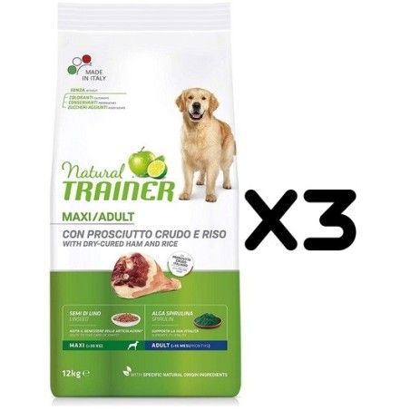 TRAINER DOG NATURAL ADULT MAXI PROSCIUTTO KG 12 *acquisto minimo 3 sacchi*prezzo riferito alla singola confezione*