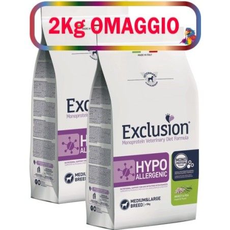 EXCLUSION  HYPOallergenic INSECT & PEA MEDIUM LARGE KG.12**acquisto minimo 2pz** 2kg omaggio