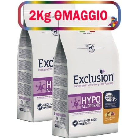 EXCLUSION HYPOallergenic DUCK MEDIUM/LARGE KG.12**acquisto minimo 2pz** 2kg omaggio