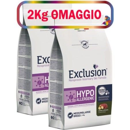 EXCLUSION HYPOallergenic HORSE MEDIUM/LARGE KG.12**acquisto minimo 2pz** 2kg omaggio