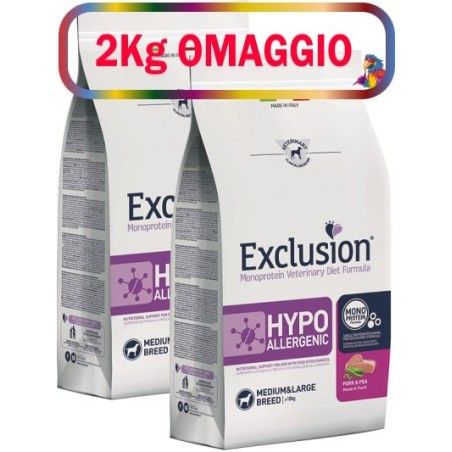 EXCLUSION HYPOallergenic PORK MEDIUM/LARGE KG.12**acquisto minimo 2pz** 2kg omaggio