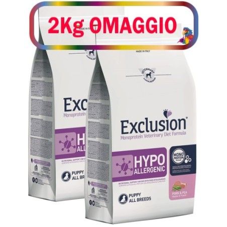 EXCLUSION HYPOallergenic PUPPY PORK AND PEA ALL BREEDS KG. 12**acquisto minimo 2pz** 2kg omaggio