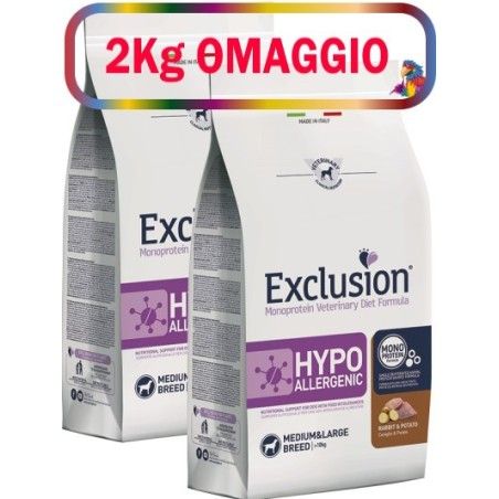 EXCLUSION HYPOallergenic RABBIT MEDIUM/LARGE KG.12**acquistimo minimo 2pz** 2kg omaggio