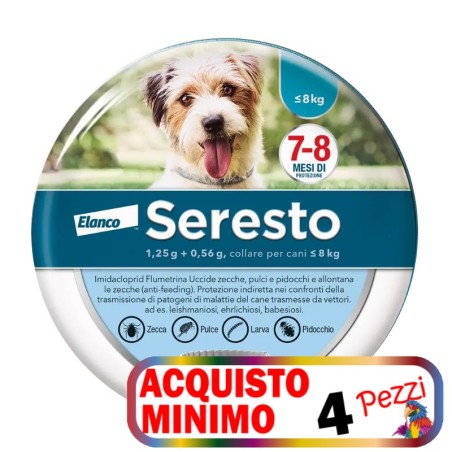 SERESTO SERESTO COLLARE ANTIPARASSITARIO PER CANI INFERIORI A 8 KG acquisto minimo 4pz