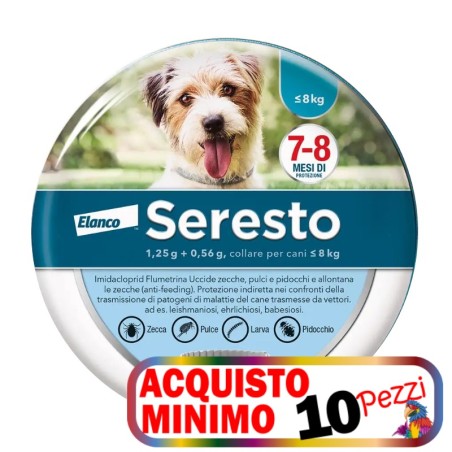 SERESTO SERESTO COLLARE ANTIPARASSITARIO PER CANI INFERIORI A 8 KG acquisto minimo 10pz